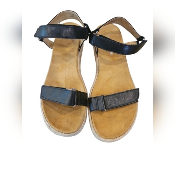 Sun + Stone SZ 8.5 Black Strappy 1.9" Platform Espadrille Loop & Hook Closure - Picture 2 of 8